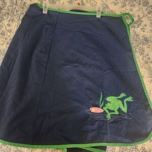 Navy Wrap Skirt with Green Frog Embroidery